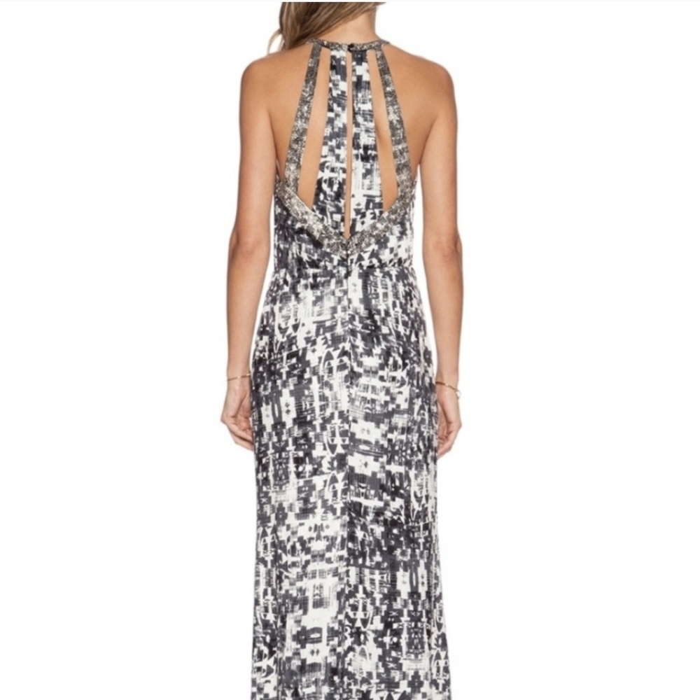 Parker Revolve Lita Printed Halter Maxi Dress Small Beaded Key Hole Silky